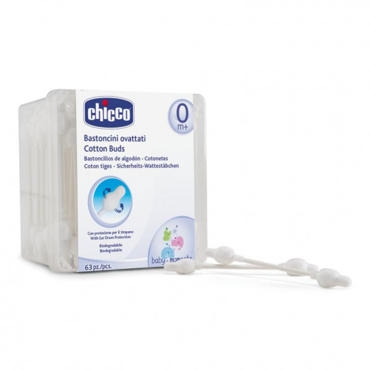 Chicco Cotton Buds With Ear Protection Drum - 63 Pieces