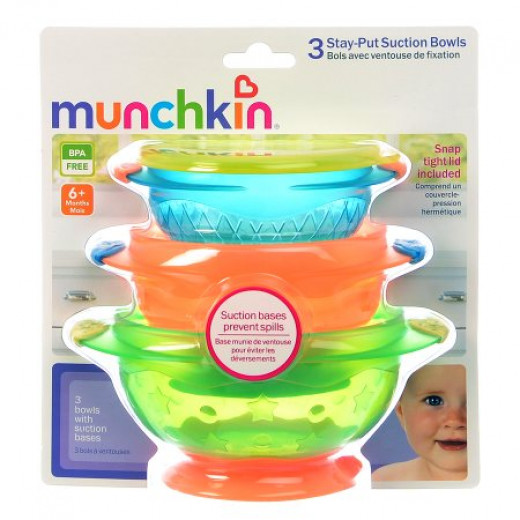 Munchkin Stay-Put Suction Bowls - 3 Pack