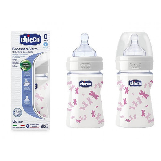 Chicco Baby Bottle Well Being Glass (150 ml) - Girls