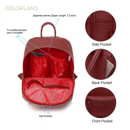 Colorland Fashion Travel Bag Organizer Backpack Diaper Bag Mummy Bag PU Leather - Red