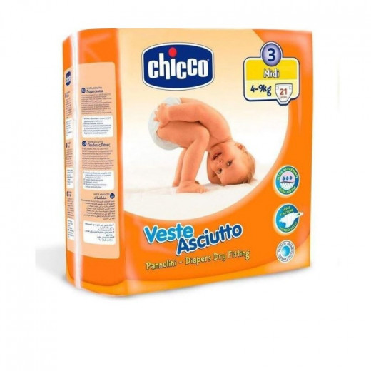 Chicco - Veste Asciutto Nappies Size 3, 4-9 Kg, 21 Pieces