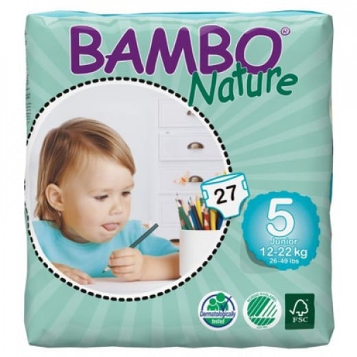 3x Bambo Nature Baby Diapers Classic, Size 5 (12-22Kg), 27 Count + 2x Bambo Nature Wet Wipes 80 count