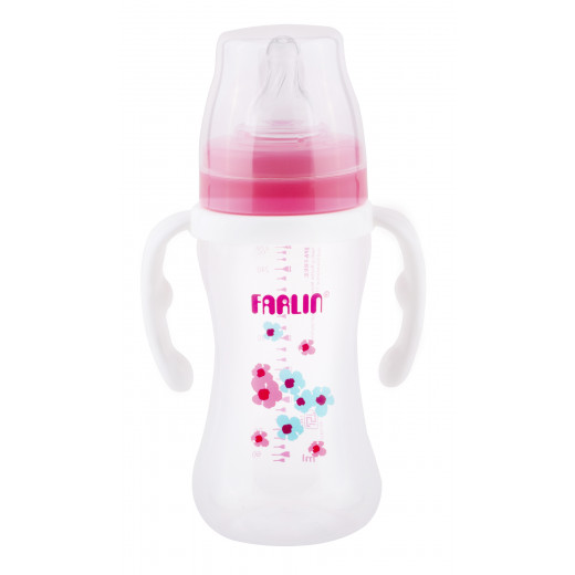 Farlin - PP Wide Neck Feeder 270ML With Handle Flower, Pink