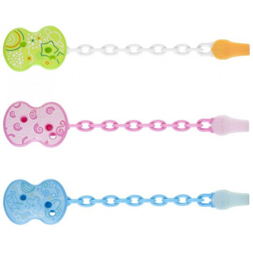 Chicco Clip With Chain Mixed Colours, Orange, Blue or Pink - Orange