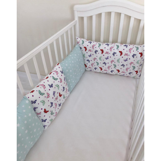 Anett Newborn Baby Bedding Set, Colorful Butterflies, Pale Green