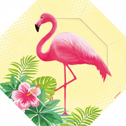 Amscan - 6 Plates Formshaped Flamingo Paradise Paper 18 x 18 cm