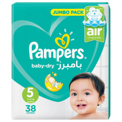 Pampers Baby-Dry Diapers, Size 5, Junior, 11-16kg, Jumbo Pack, 38 Count