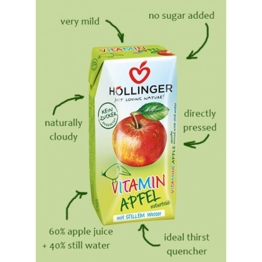 عصير تفاح بفيتامين عضوي من هولينجر 200 مل
