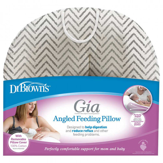 Dr Brown's Gia Angled Nursing Pillow with Cotton Cover - Grey Chevron