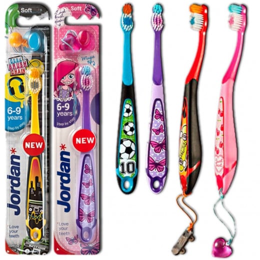 Jordan Children's Toothbrush Jordan Step 3 (6-9 years) Soft Brush with a Cap for Travel - برتقالي