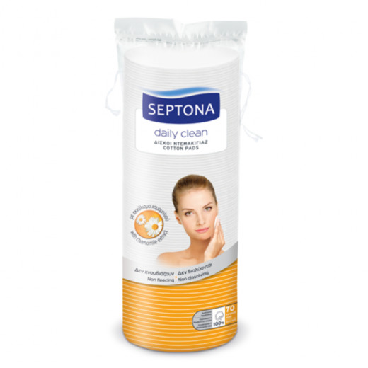 Septona Round Cotton Pads with Chamomile Extract, 70 Pieces