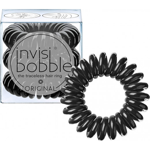 invisibobble ORIGINAL Hair Ties, True Black, 3 Pack - Traceless, Strong Hold, Waterproof - Suitable for All Hair Types