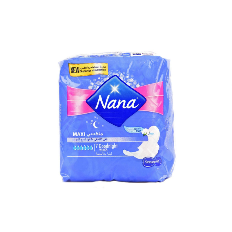 Nana Maxi Night Wings 7 Large Plus نانا مستلزمات الولادة الفوط الصحية للنفاس Jordan Amman Buy Review