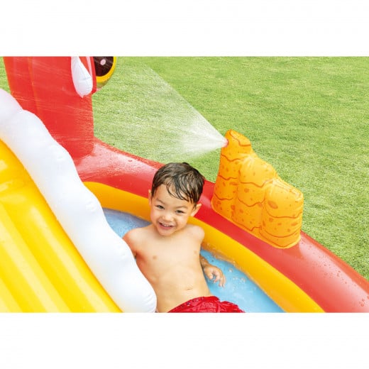 مركز لعب حمام سباحة هابي دينو للأطفال قابل للنفخ مع منزلق من انتكس