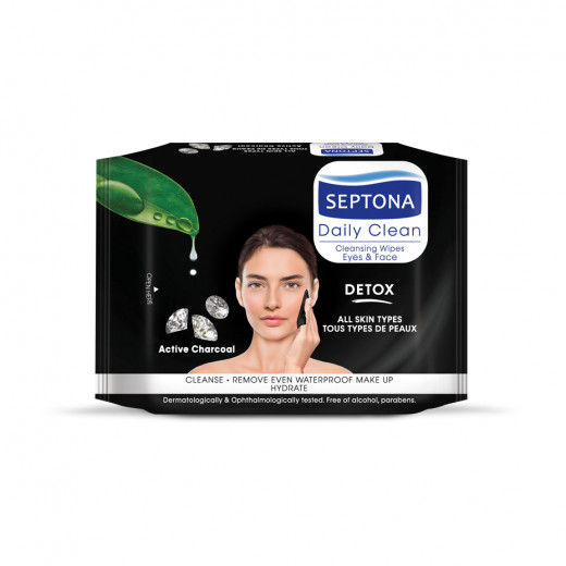 Septona Daily Clean Makeup Removal Wipes With Charcoal, 20 Pieces