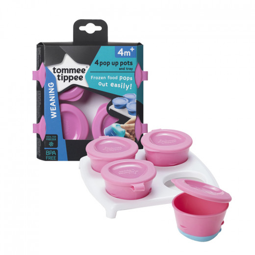 Tommee Tippee Explora 4 Pop Up Freezer Pots and Tray, +4 months, Pink