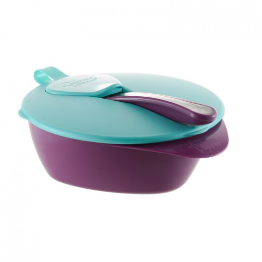 Tommee Tippee Easy Scoop Feeding Bowls With Lid and Spoon, Purple & Blue