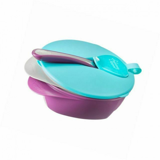 Tommee Tippee Easy Scoop Feeding Bowls With Lid and Spoon, Purple & Blue