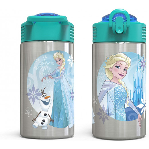 Zak Designs Frozen Stainless Steel Kids Water Bottle with Flip-up Straw Spout, 15.5oz