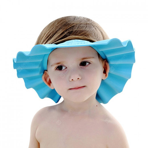 واقي رأس استحمام للأطفال من السيليكون قابل للتعديل ، باللون الازرق