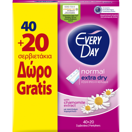 EveryDay Extra Dry Pads Normal, 40 pads + 20 Free