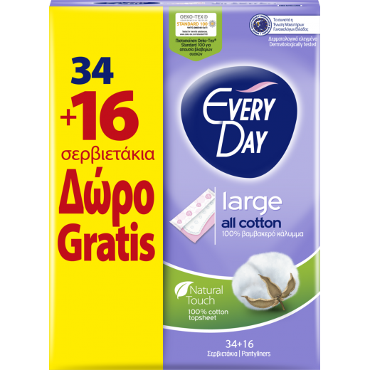 EveryDay All Cotton Large, 34 pads + 16 Free