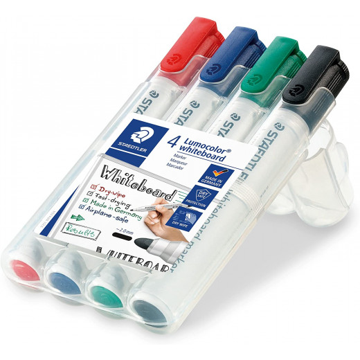 Staedtler Lumocolor Whiteboard Marker, Wide Bullet Tip, Box of 4 Assorted Colors
