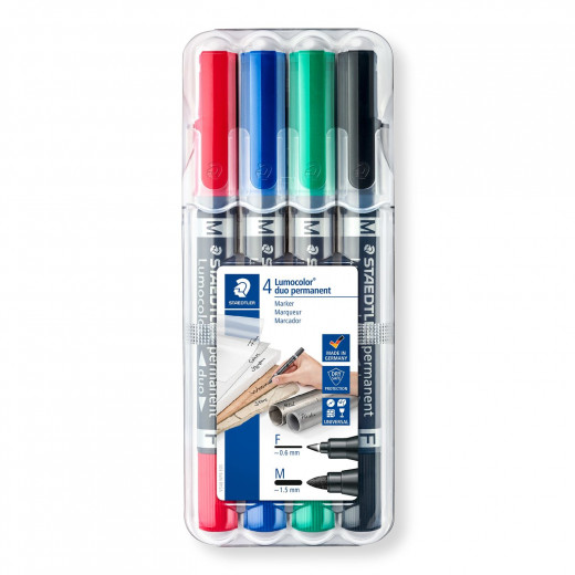 Staedtler Lumocolor® Permanent Duo 348 Double Ended Permanent Marker, Pack of 4
