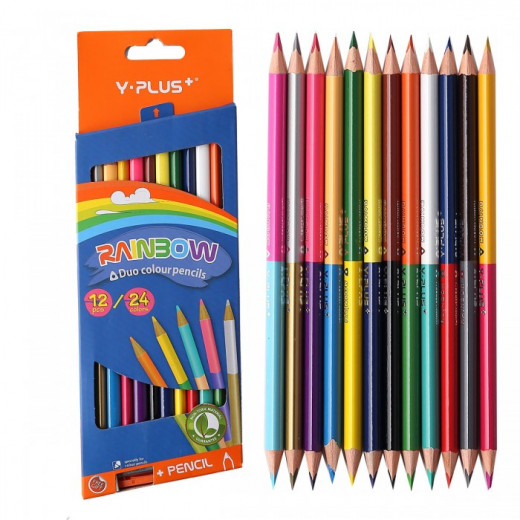 Y. Plus Rainbow Sharpener Triangular Double-Sided, Pack of 12- 24 Colors