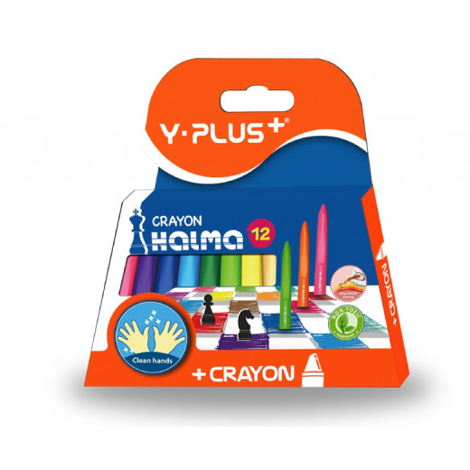 Y. Plus Halma Plastic Crayons, 12 Colors