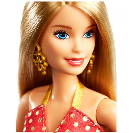 Barbie Holiday Doll with Red and Gold Dress, Blonde