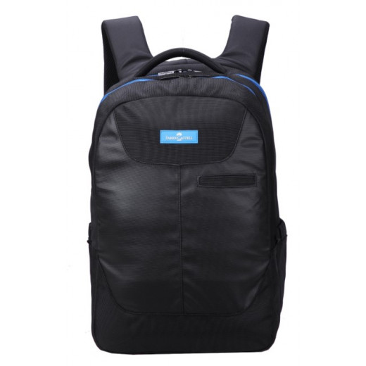 FaberCastell Urban Bag 2 Compt Backpack, Black&Blue Zipper Leather