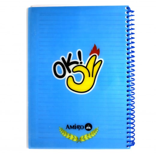 دفتر ملاحظات مع سلك بتصميم كتابة "أوك" اللون الأزرق من أميجو: 140 صفحة,4 أقسام