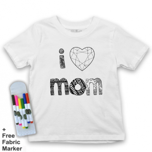 Mlabbas Kids Coloring T-Shirt,  I Love Mom Design, 6 Years