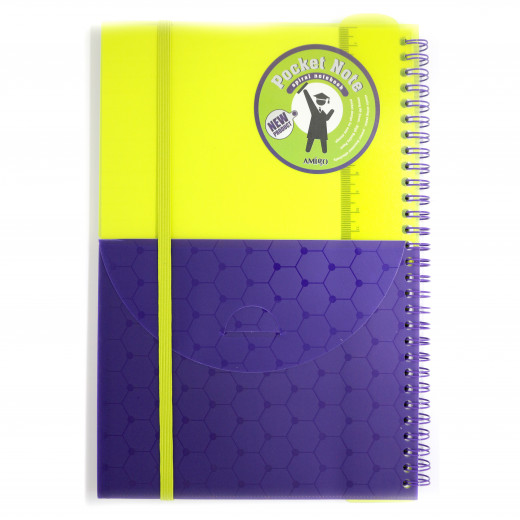 Amigo Spiral Wire Notebook With Ruler, Yellow Color, 96 Pages