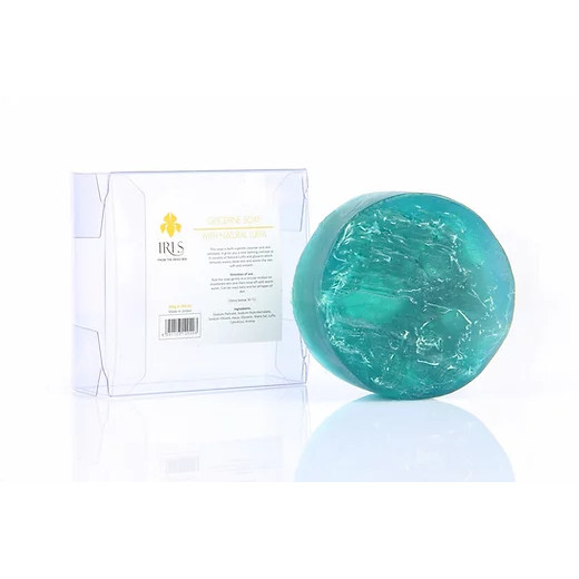 Iris Glycerin Soap with Natural Luffa 200g, Turquoise