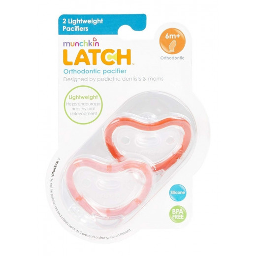 Munchkin Latch Lightweight Pacifier, 6 Months and Up, 2-Pack, Pink&Red