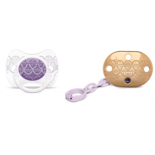 Suavinex Pacifier Premium Couture Physiological Teat, Chain, Lilac, 4-18 months