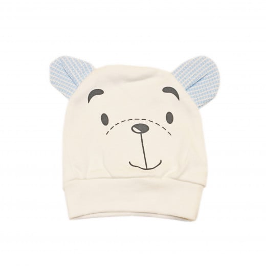 قبعة الدب البني للأطفال حديثي الولادة - أبيض وأزرق