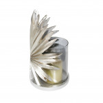 Silver Glass Candle Holder with Leaf Shape