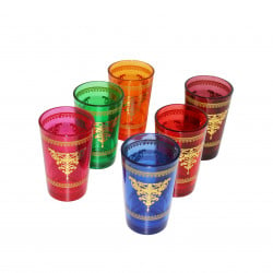 Set of Colored Small Glasses with a Gold Design, 6 pcs