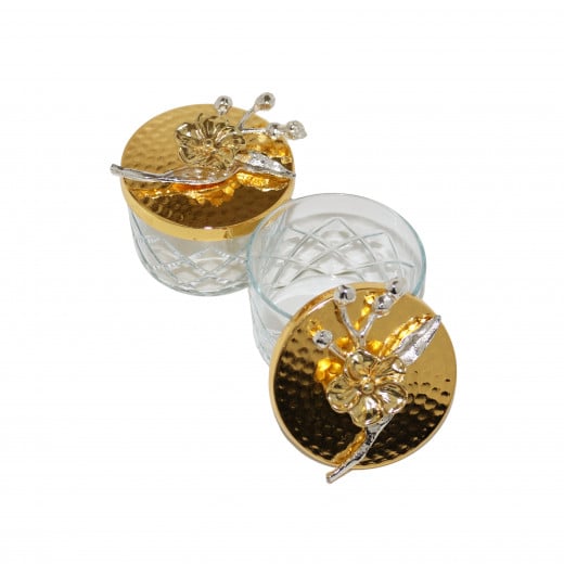 Glass Food Container with Gold Cover, 2 pcs