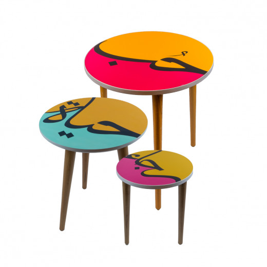 KHCF Set of Three Wooden Tables Designed with Kid's Drawings or Positive Words