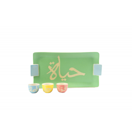KHCF Ceramic Tray Designed With Kid's Drawings or Positive Words with Set of 6 Arabic Coffee Cups