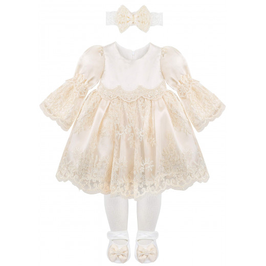 Little Princess 4 pieces Dress Set for 3-6 months Girl, Beige