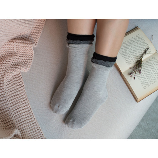 Madame Coco - Fleur Women's Ankle Socks, Gray