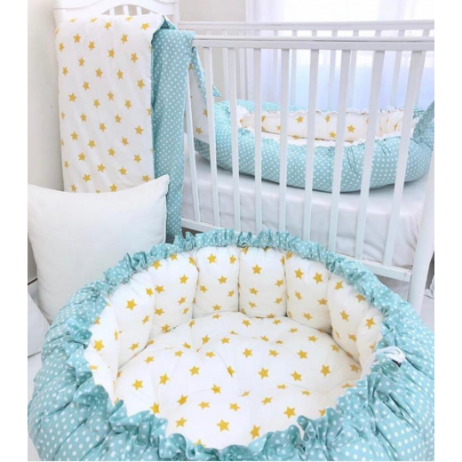 طقم سرير أطفال حديثي الولادة من أنيت ، أزرق وأبيض