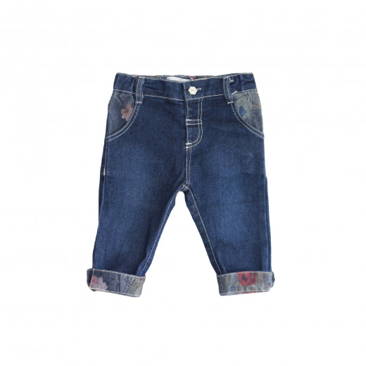 Jeans With Flower Drawing, 6-9 Months