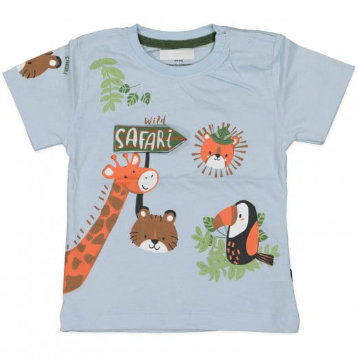 Baby Blue Short Sleeves T-shirt with Safari Design, 24 Months