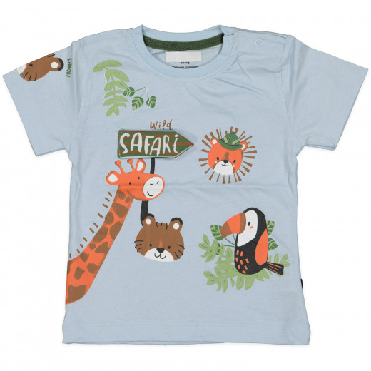 Baby Blue Short Sleeves T-shirt with Safari Design, 6 Months